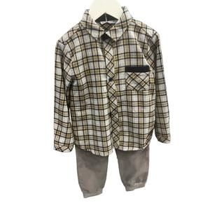 NEW PATACHOU boys' mini woven shirt & pant set in grey plaid